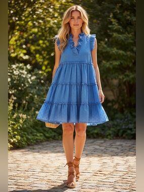 Crown and Ivy Blue Ruffled Tiered Sundress